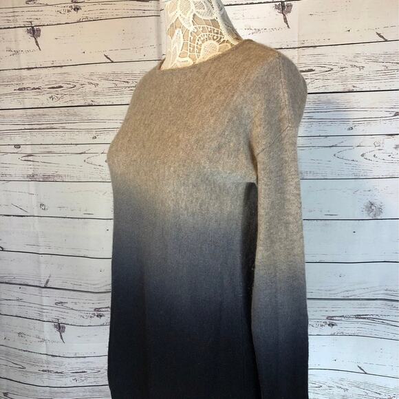 C By Bloomingdale's Dip Dyed Cashmere Asymmetrical Sweater black tan size XS - Picture 7 of 11